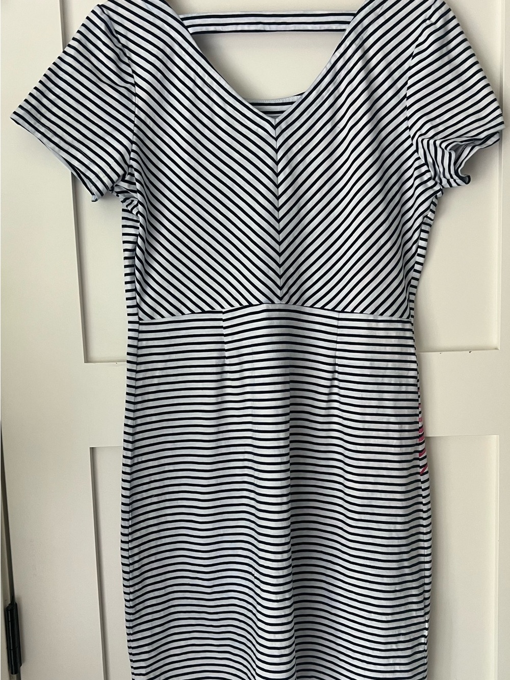 Tommy Bahama Navy White Striped Tropical Floral Cotton Dress Medium - Picture 4 of 12
